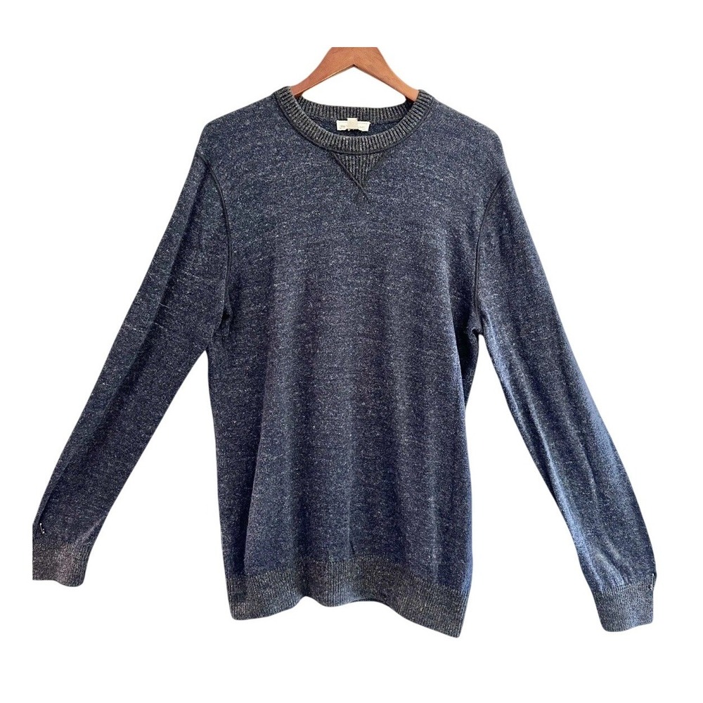 Gap Mens Tall L Long Sleeve‎ Crewneck Sweater Heathered Blue Cotton V-Stitch